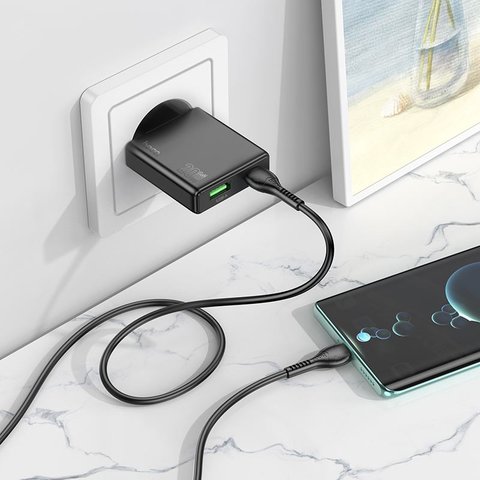 Мережевий зарядний пристрій Hoco N38, 20 Вт, Quick Charge, Power Delivery (PD), чорний, 2 порта, #6942007610100 Прев'ю 3