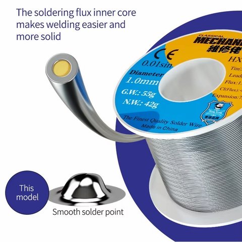 Припій Mechanic HX-T100, Sn 63% , Pb 37%, флюс 1-3%, 0,3 мм, 55 г Прев'ю 1