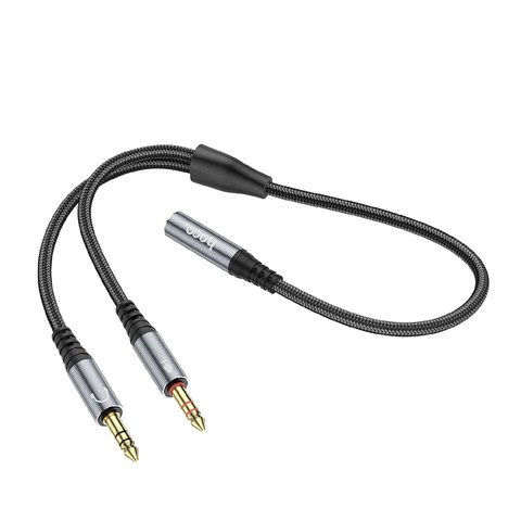 AUX-кабель Hoco UPA21, TRS 3.5 мм, TRRS 3.5 мм, 25 см, серый, для наушников, в нейлоновой оплетке, female to 2 male, #6931474766816 Превью 1