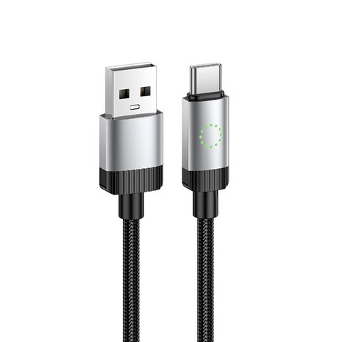 USB кабель Hoco X117, USB тип-C, USB тип-A, 100 см, 3 A, черный, с индикатором, в нейлоновой оплетке, #6942007652568 Превью 1